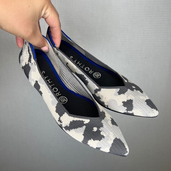 Rothy's The Point Flats Ash Retired Gray Camo Pointed Toe Shoes Women's Size 7.5 - Picture 1 of 6